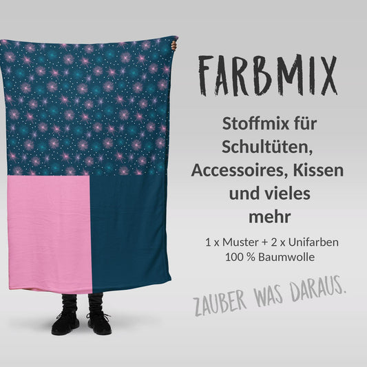 Stoffmix PANEL: Unterwasser Feuerwerk (97 cm x 150 cm) - perfekt für Schultüten & Accessoires zur Einschulung | Seestern, Qualle, Mermaid