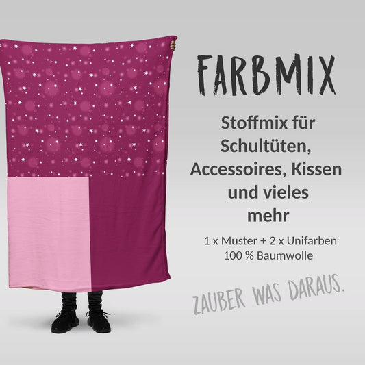 Stoffmix PANEL: Einhornwelt Beere (97 cm x 150 cm) - perfekt für Schultüten & Accessoires zur Einschulung | Fee, Ballerina,Prinzessin,Sterne