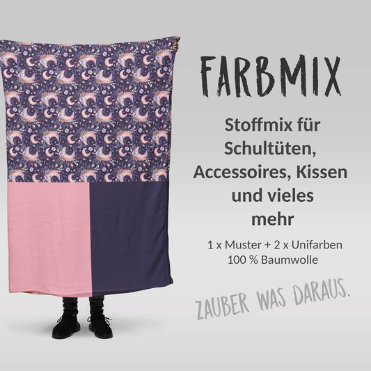 Stoffmix PANEL: Boho Moon (97 cm x 150 cm) - perfekt für Schultüten & Accessoires zur Einschulung | Mond, Dream, Nacht, Traum, Dreamcatcher