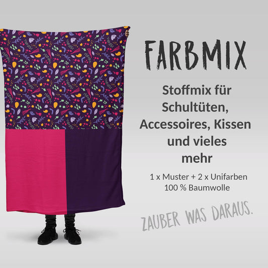 Stoffmix PANEL: Imaginärer Wald (97 cm x 150 cm) - perfekt für Schultüten & Accessoires zur Einschulung | Dschungel, Faultier, Chamäleon