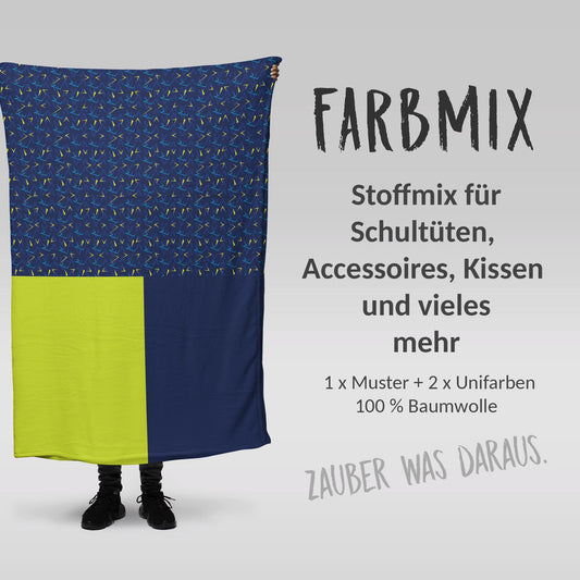 Stoffmix PANEL: Stürmer Blau (97 cm x 150 cm) - perfekt für Schultüten & Accessoires zur Einschulung | Fussball, Soccer, Ball, Sport, Tor