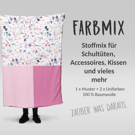 Stoffmix PANEL: Wasserfarben Blumen (97 cm x 150 cm) - perfekt für Schultüten & Accessoires zur Einschulung | Blumen, Aquarell, Zweige