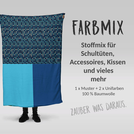 Stoffmix PANEL: Große Blaue Punkte (97 cm x 150 cm) - perfekt für Schultüten & Accessoires zur Einschulung | Roboter, Blitze, Zukunft, Blau
