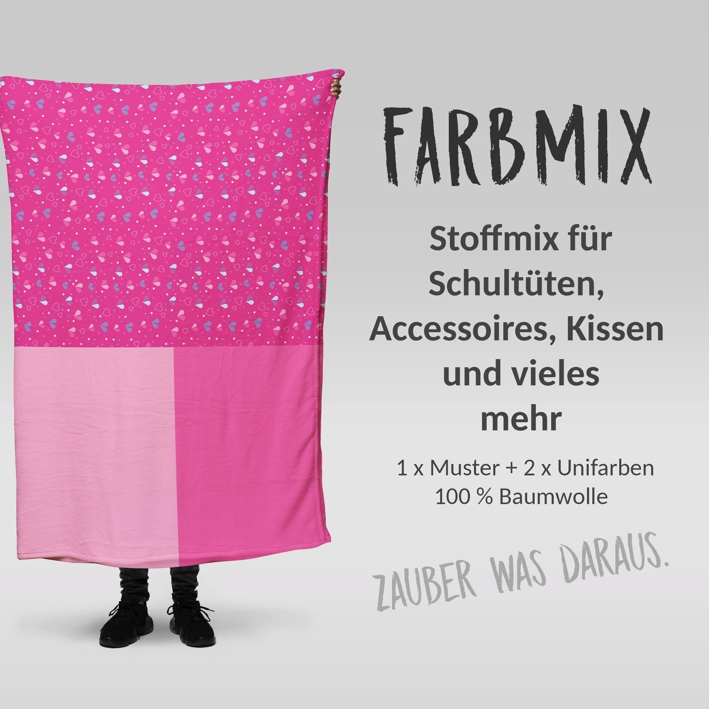 Stoffmix PANEL: Herzenohren Pink (97 cm x 150 cm) - perfekt für Schultüten & Accessoires zur Einschulung | Herz, Pink, Hase, Liebe