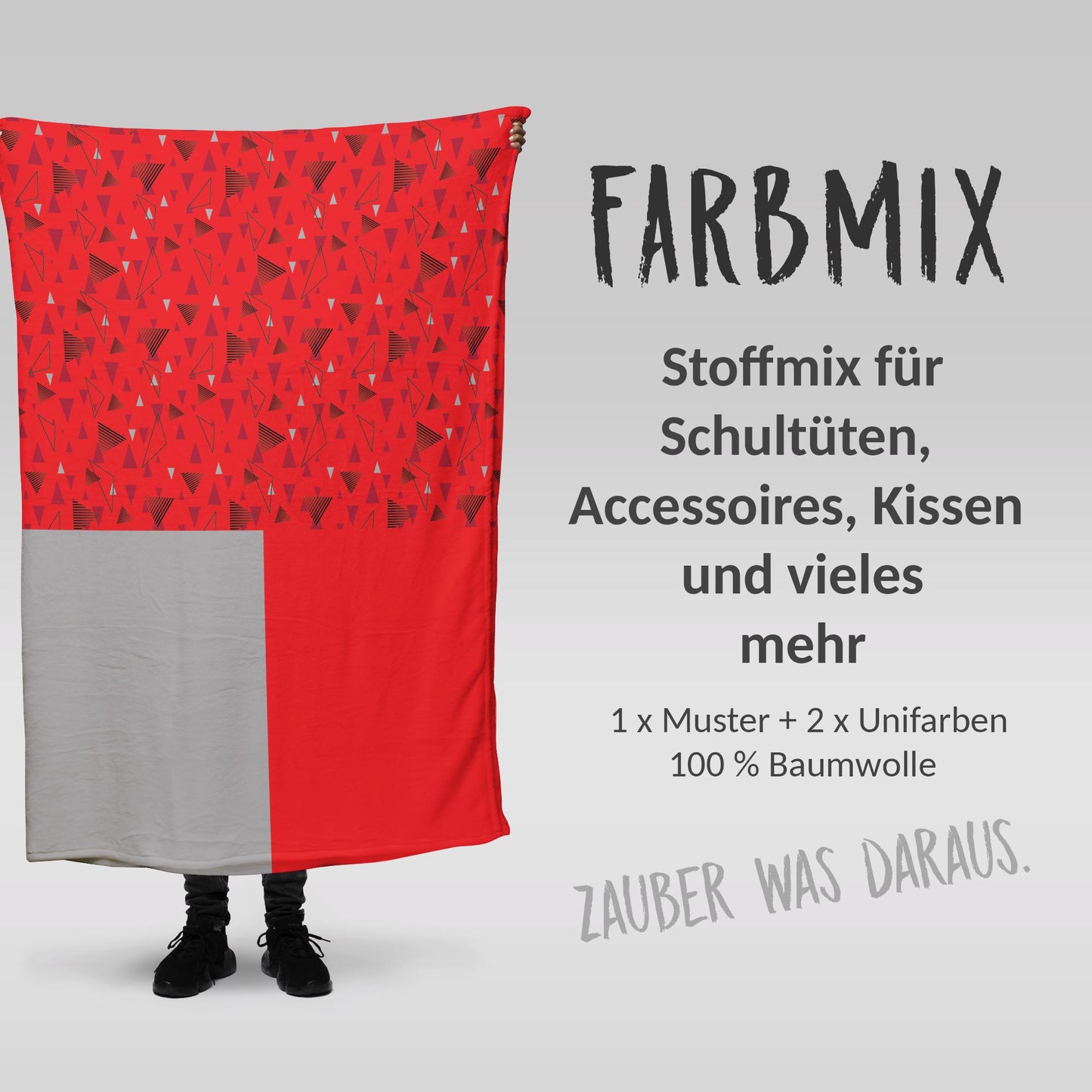 Stoffmix PANEL: Red Mission (97 cm x 150 cm) - perfekt für Schultüten & Accessoires zur Einschulung | Ninja, Rot, Kämpfer, Dreiecke
