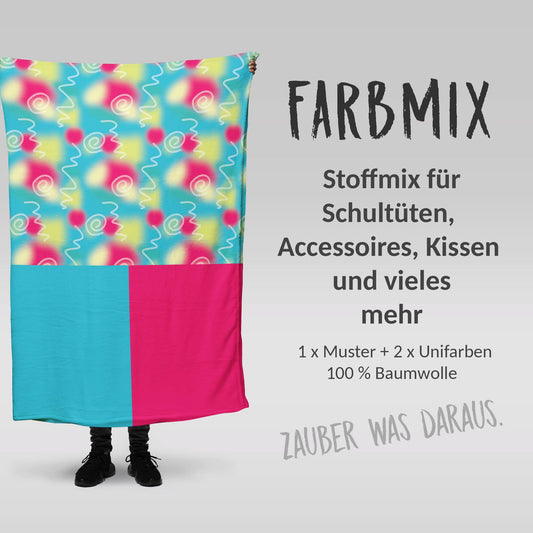 Stoffmix PANEL: Farbenfroh (97 cm x 150 cm) - perfekt für Schultüten & Accessoires zur Einschulung | Regenbogen, Einhorn, Bunt,Sonne, Blume