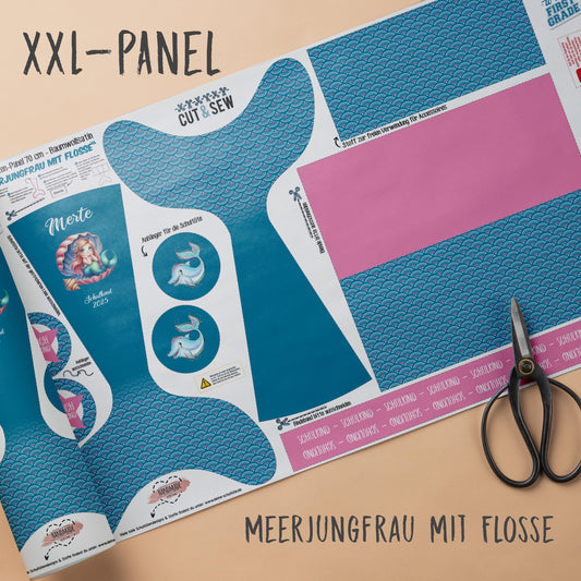 A009 Schultüte/Zuckertüte: Meerjungfrau mit Flosse - Baumwoll-Panel zum selber nähen - DIY Näh-Set 70 cm - mit Namen & Schulkind 2025