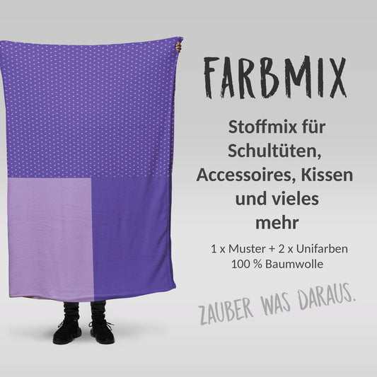 Stoffmix PANEL: Lila Ecken (97 cm x 150 cm) - perfekt für Schultüten & Accessoires zur Einschulung | Konfetti, Purple, Rechtecke, Muster