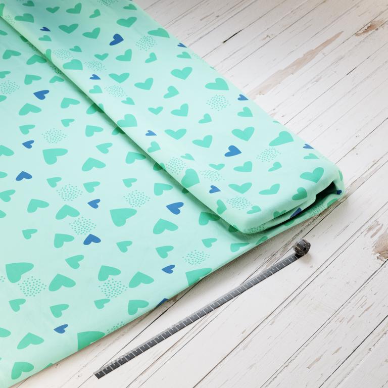 Baumwollsatin: Türkise Herzen - perfekt für Schultüten, Accessoires zur Einschulung - Pferde, Pony, Reitstall,Pferdeliebe
