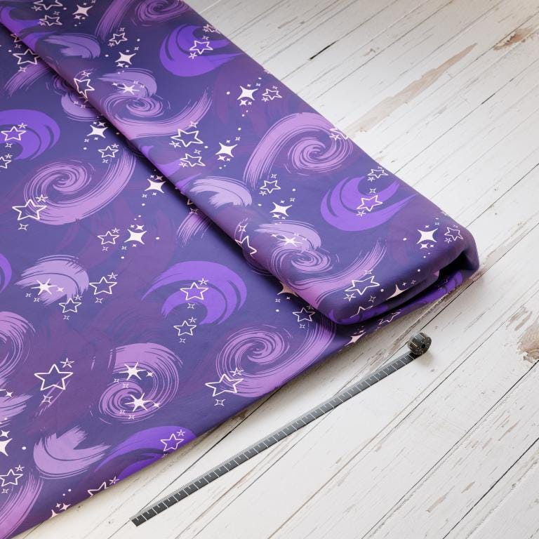 Baumwollsatin: Lila Sternenglanz - perfekt für Schultüten, Accessoires zur Einschulung - Elfe, Fee, Zauberei, Magie