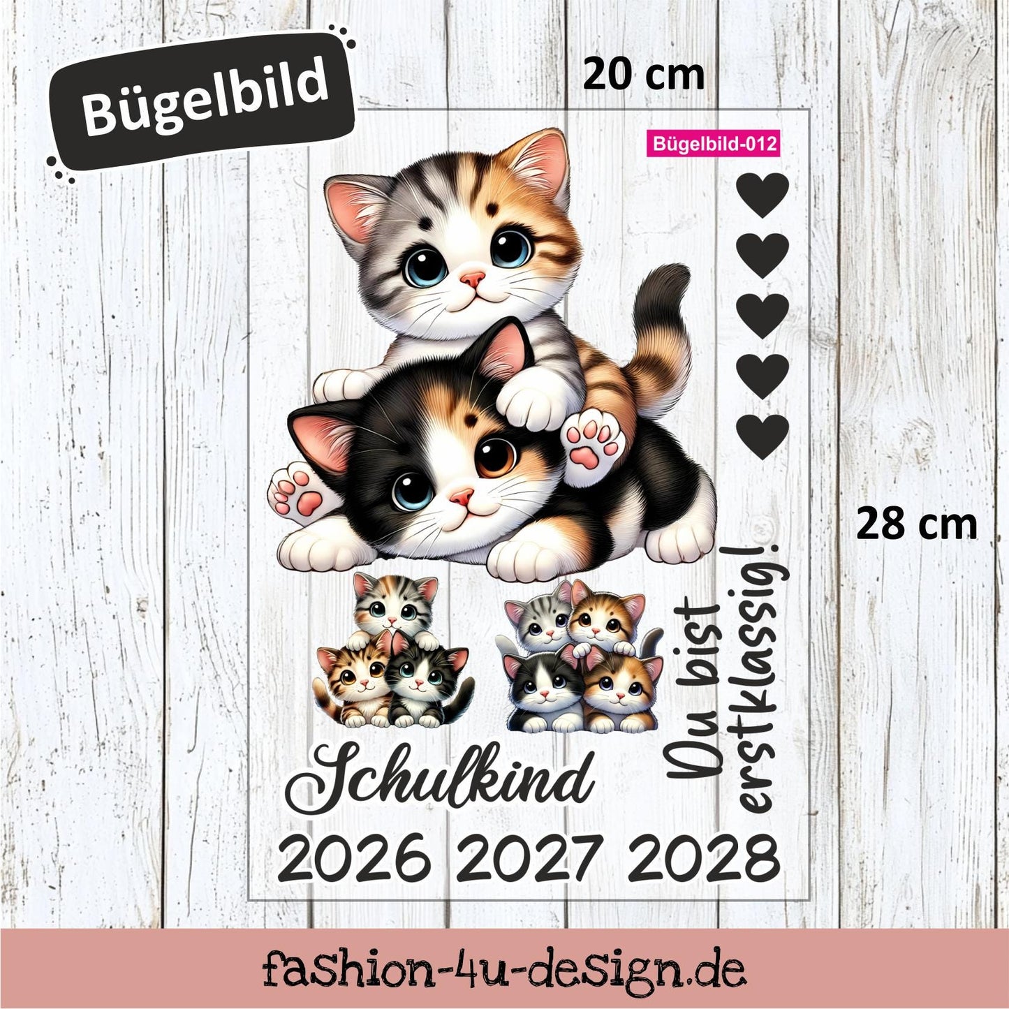 Bügelbild 012 "Katzen - Schulkind 2026/27/28" | Transfer, DIY, Applikation zur Einschulung, für die Schultüte oder Accessoires