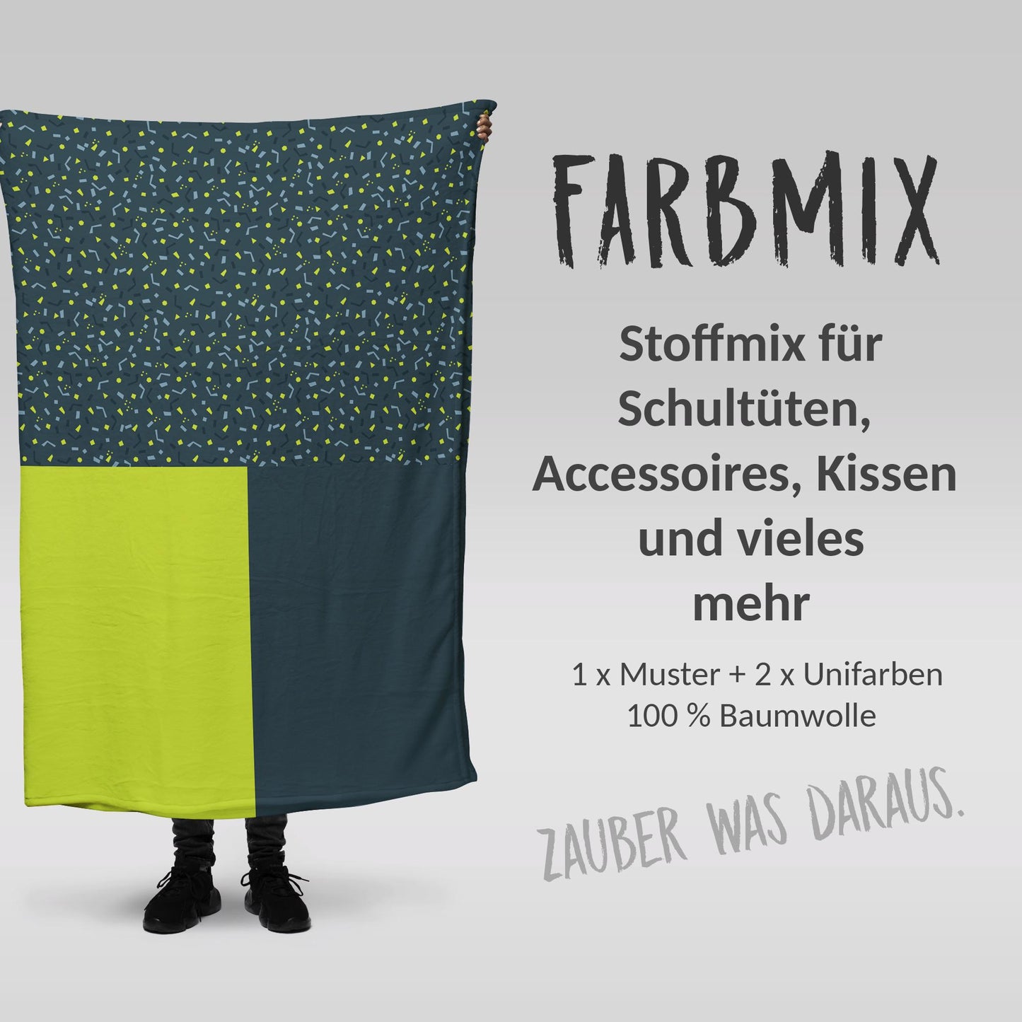 Stoffmix PANEL: Baustellenabenteuer (97 cm x 150 cm) - perfekt für Schultüten & Accessoires zur Einschulung | Bagger, Kran, LKW