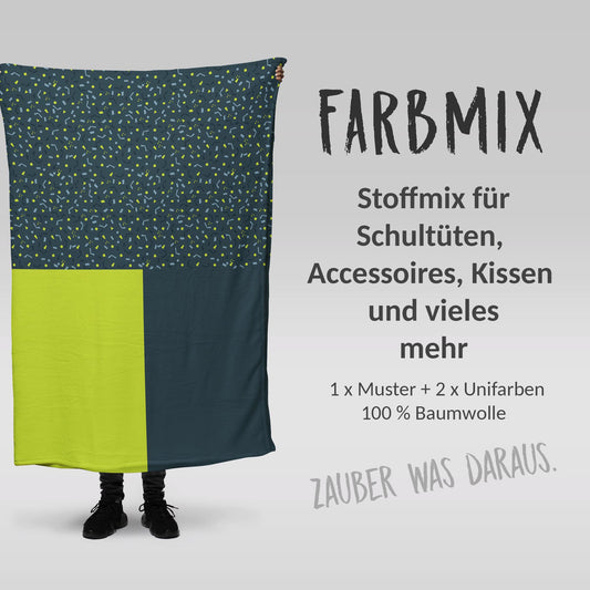 Stoffmix PANEL: Baustellenabenteuer (97 cm x 150 cm) - perfekt für Schultüten & Accessoires zur Einschulung | Bagger, Kran, LKW