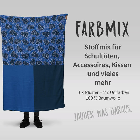 Stoffmix PANEL: Blubberblau (97 cm x 150 cm) - perfekt für Schultüten & Accessoires zur Einschulung | Delfin, Fisch, Meerjungfrau, Meer, Hai