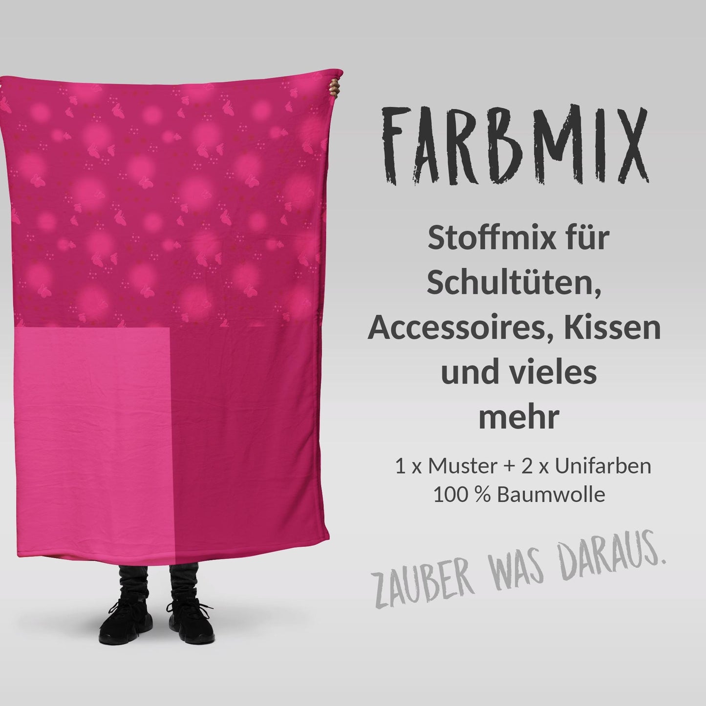 Stoffmix PANEL: Feenlicht Pink (97 cm x 150 cm) - perfekt für Schultüten & Accessoires zur Einschulung | Fee, Zauber, Magie, Wald, Flügel