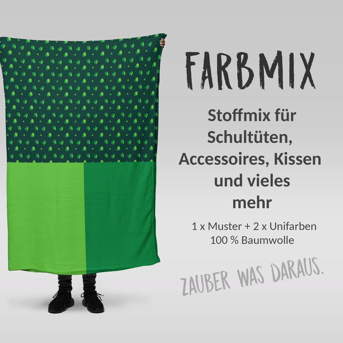 Stoffmix PANEL: Kristallgrün (97 cm x 150 cm) - perfekt für Schultüten & Accessoires zur Einschulung | Dino, T-Rex, Tyrannosaurus, Saurier