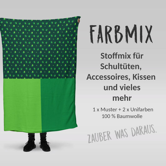 Stoffmix PANEL: Kristallgrün (97 cm x 150 cm) - perfekt für Schultüten & Accessoires zur Einschulung | Dino, T-Rex, Tyrannosaurus, Saurier