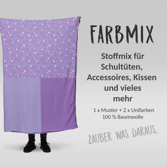 Stoffmix PANEL: Lavendelfelder (97 cm x 150 cm) - perfekt für Schultüten & Accessoires zur Einschulung | Pferd, Katze, Hund, Pony, Bauernhof