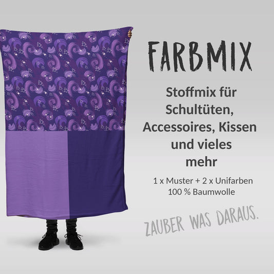 Stoffmix PANEL: Lila Sternenglanz (97 cm x 150 cm) - perfekt für Schultüten & Accessoires zur Einschulung | Elfe, Fee, Zauberei, Magie