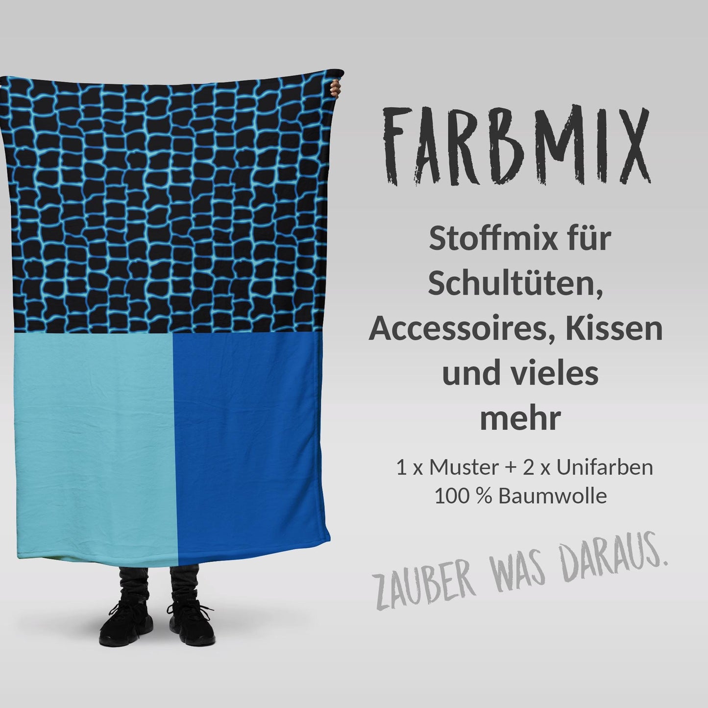 Stoffmix PANEL: Shockwave Blue (97 cm x 150 cm) - perfekt für Schultüten & Accessoires zur Einschulung | Dino, Lava, Drache, T-Rex