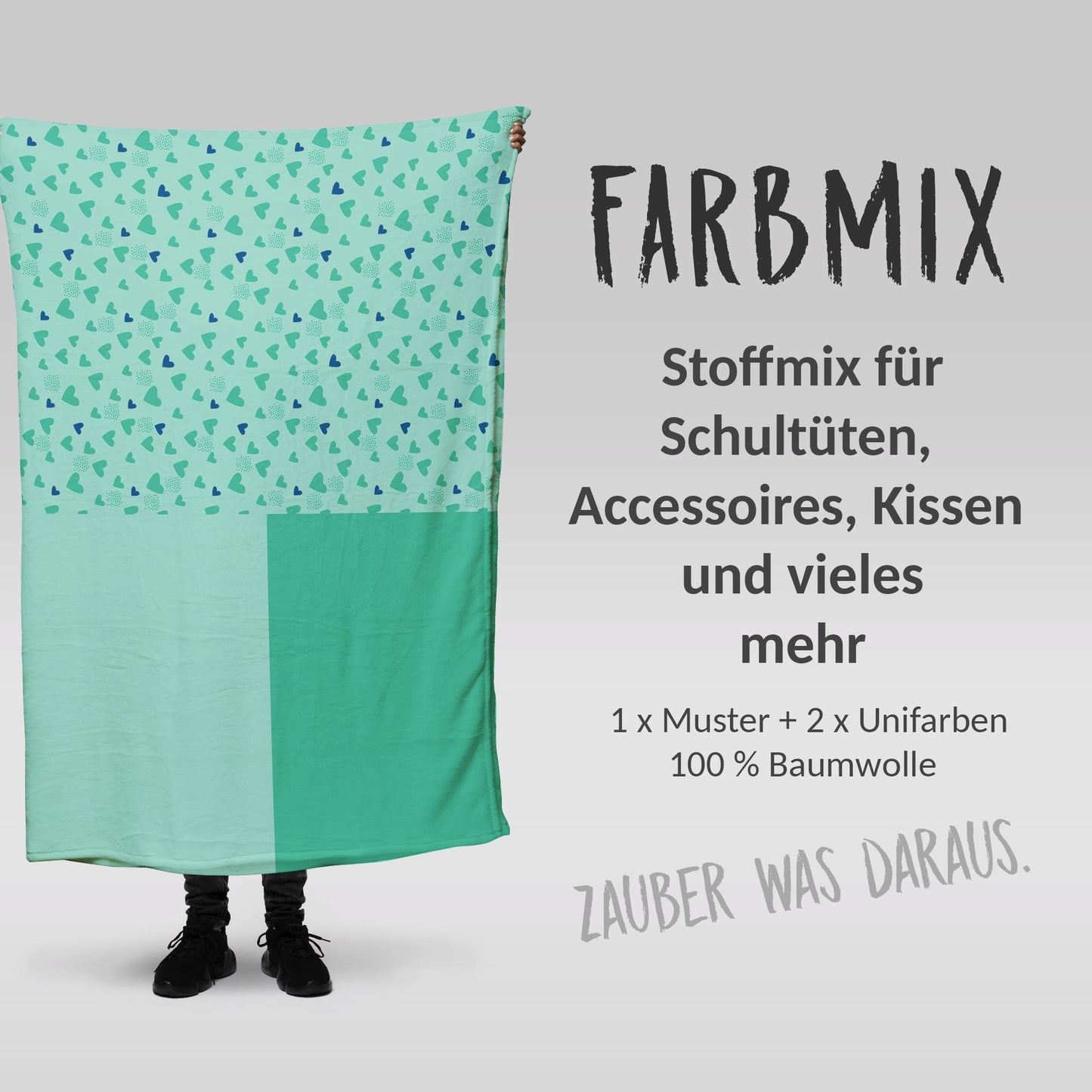 Stoffmix PANEL: Türkise Herzen (97 cm x 150 cm) - perfekt für Schultüten & Accessoires zur Einschulung | Pferde, Pony, Reitstall,Pferdeliebe