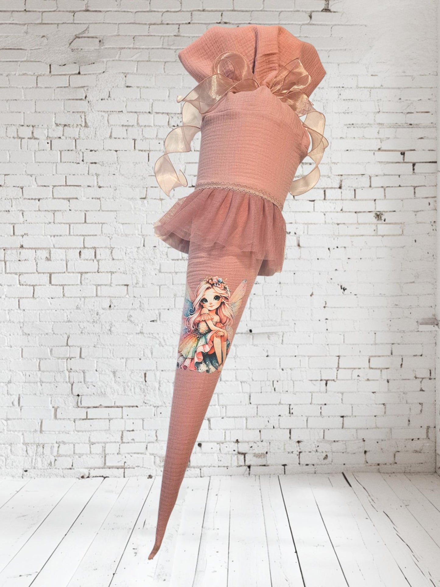 Schultüte mit Motiv / Transfer - 70cm - Fee auf rosa Musselin - AS4