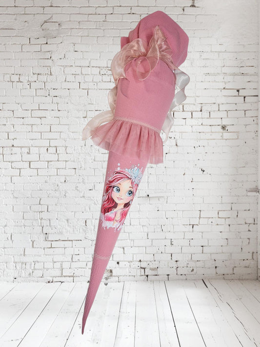 Schultüte mit Motiv / Transfer - 85cm - Prinzessin auf rosa Musselin - AS5