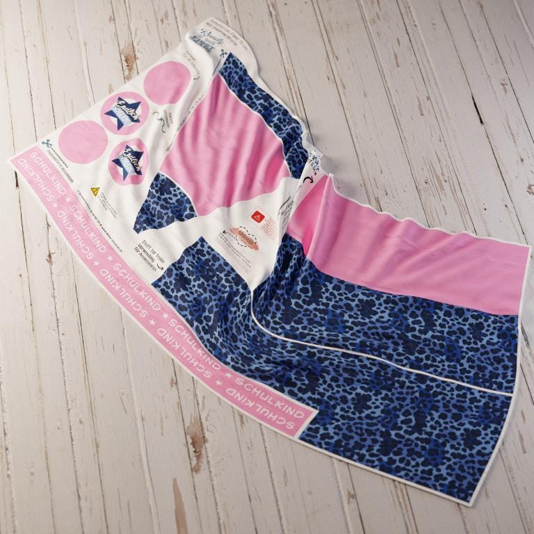 Schultüten Nähset - Muster + Unifarben: Blue Gepard - Baumwoll-Panel zum selber nähen - 70 cm oder 85 cm