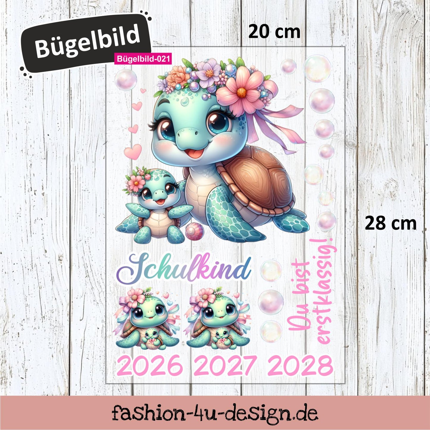 Bügelbild 021 "Boho Schildkröte - Schulkind 2026/27/28" | Transfer, DIY, Applikation zur Einschulung, für die Schultüte oder Accessoires