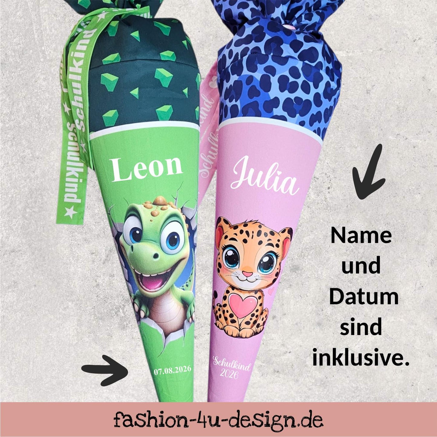 Schultüte mit Motiv (Bügelbild / bedruckt) - 70cm oder 85cm - Schildkröte/ Tintenfisch auf Blue Ocean inklusive Name und Datum