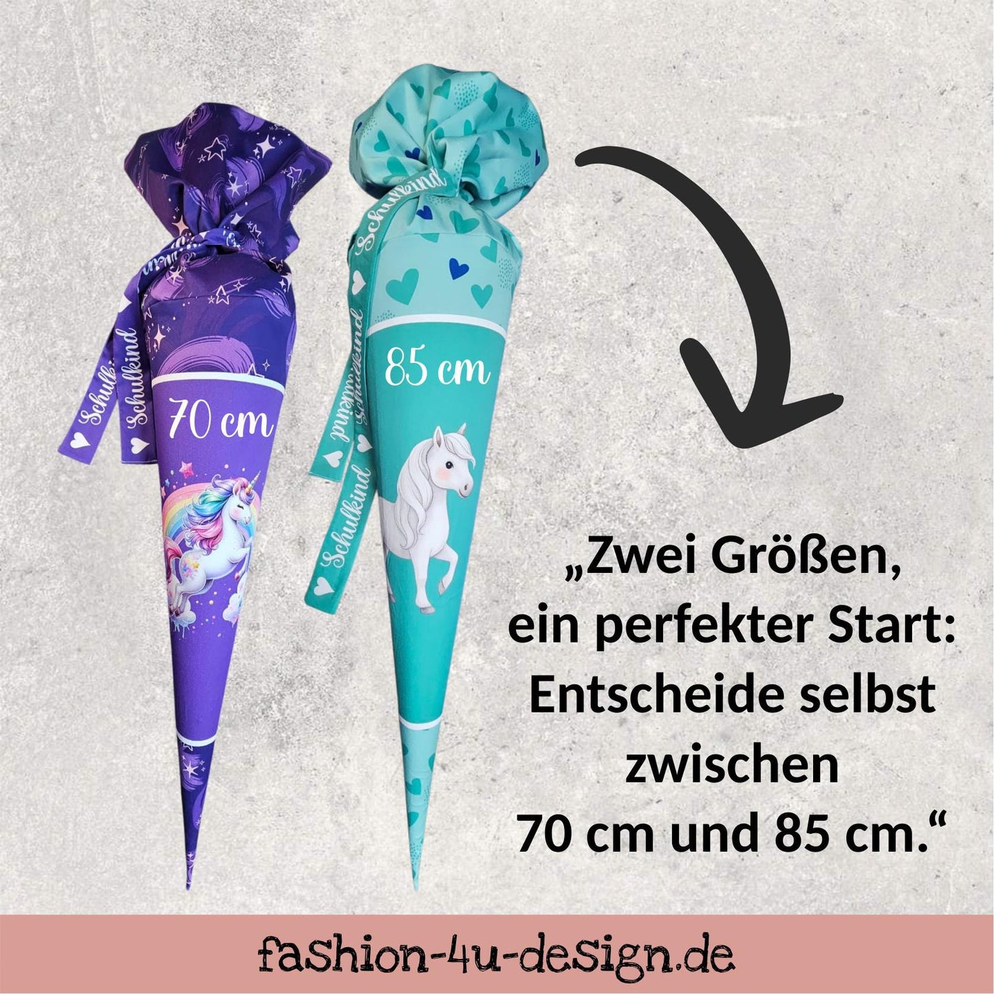 Schultüte mit Motiv (Bügelbild / bedruckt) - 70cm oder 85cm - Monstertruck auf Monsterkraft inklusive Name und Datum