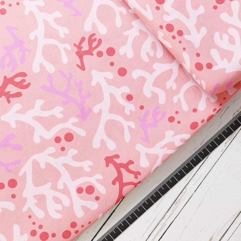 Baumwollsatin: Korallenzauber - perfekt für Schultüten, Accessoires zur Einschulung - Koralle, Unterwasser, Meer, Ozean