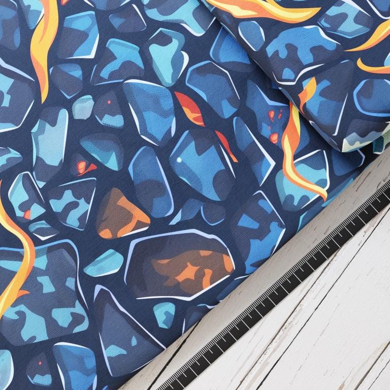 Baumwollsatin: Drachenstark - perfekt für Schultüten, Accessoires zur Einschulung - Drache, Lava, Vulkan, Ninja, Orange, Blau, Kämpfer