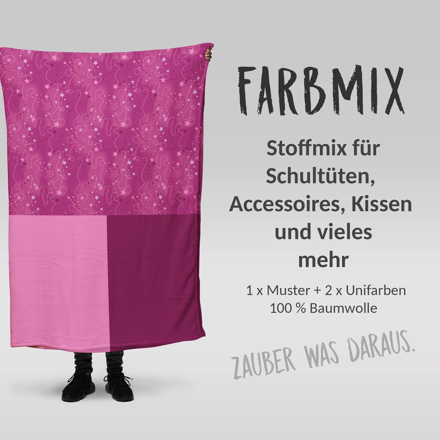 Stoffmix PANEL: Sternenfreunde (97 cm x 150 cm) - perfekt für Schultüten & Accessoires zur Einschulung | Einhorn, Sterne, Pferd, Pink, Pony