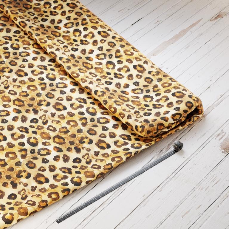 Baumwollsatin: Leopard - perfekt für Schultüten, Accessoires zur Einschulung - Leopard, Gepard, Wildtiere, Beige, Braun
