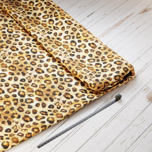 Baumwollsatin: Leopard - perfekt für Schultüten, Accessoires zur Einschulung - Leopard, Gepard, Wildtiere, Beige, Braun