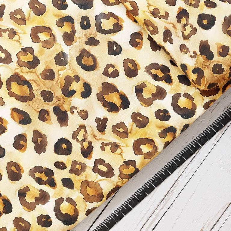 Baumwollsatin: Leopard - perfekt für Schultüten, Accessoires zur Einschulung - Leopard, Gepard, Wildtiere, Beige, Braun