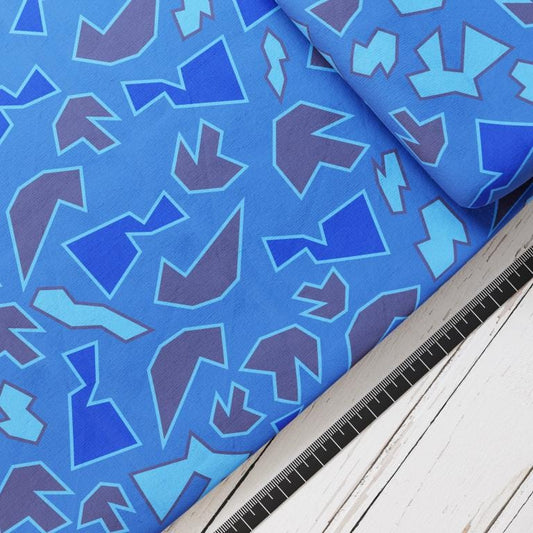 Baumwollsatin: Gletscherheld Blau - perfekt für Schultüten, Accessoires zur Einschulung - Ninja, Kämpfer, Held, Puzzle, Teile