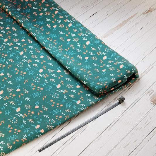Baumwollsatin: Rehe im Wald - perfekt für Schultüten, Accessoires zur Einschulung - Rehkitz, Wald, Blumen, Grün, Mint
