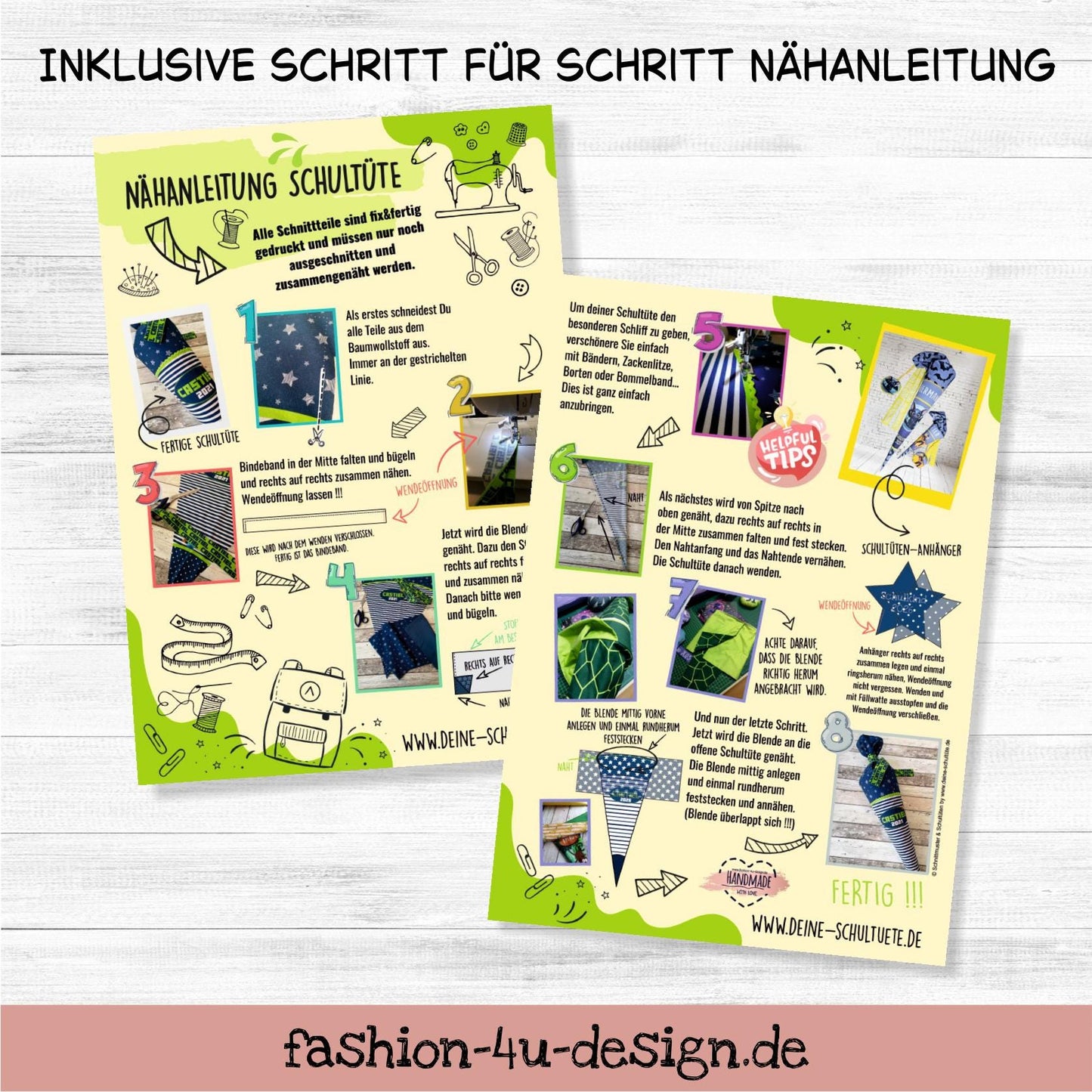 Schultüte: Hai, Wal, Delphin - DIY Näh-Set 70 cm oder 85 cm - selber nähen oder fix&fertig genäht - Aquarium inkl. Papprohling