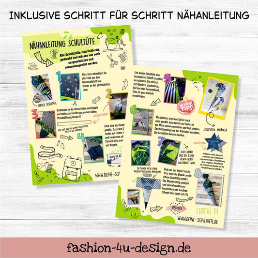 Schultüte: Schmetterling, Einhorn- DIY Näh-Set 70 cm oder 85 cm - selber nähen oder fix&fertig genäht - Auf dem Regenbogen inkl. Papprohling