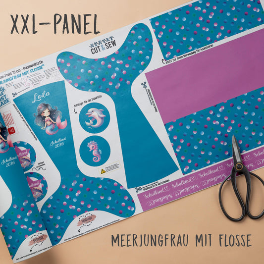 A004 Schultüte: Meerjungfrau mit Flosse - Baumwoll-Panel zum selber nähen - DIY Näh-Set 70 cm - mit Namen & Schulkind 2026