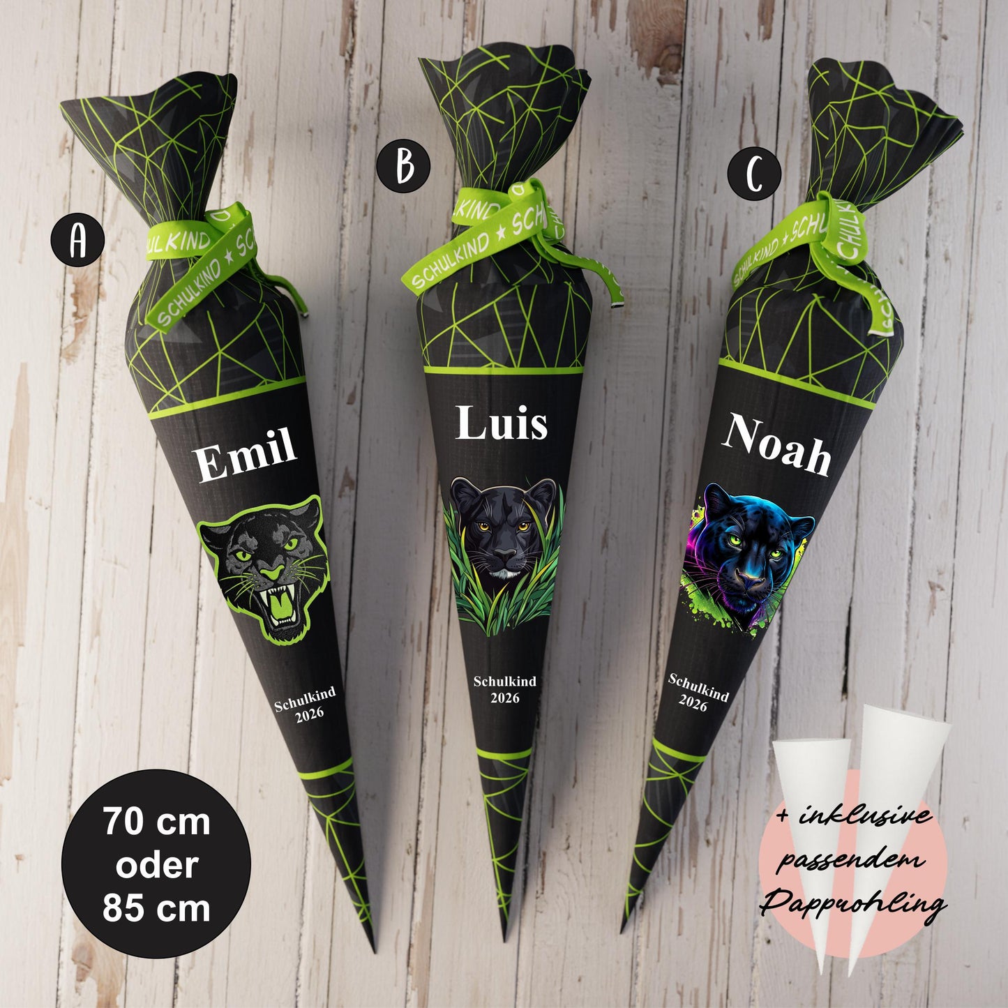 Schultüte: Black Panther - DIY Näh-Set 70 cm oder 85 cm - selber nähen oder fix&fertig genäht - Dark with Stripes inkl. Papprohling