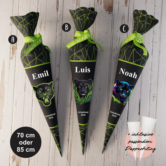 Schultüte: Black Panther - DIY Näh-Set 70 cm oder 85 cm - selber nähen oder fix&fertig genäht - Dark with Stripes inkl. Papprohling