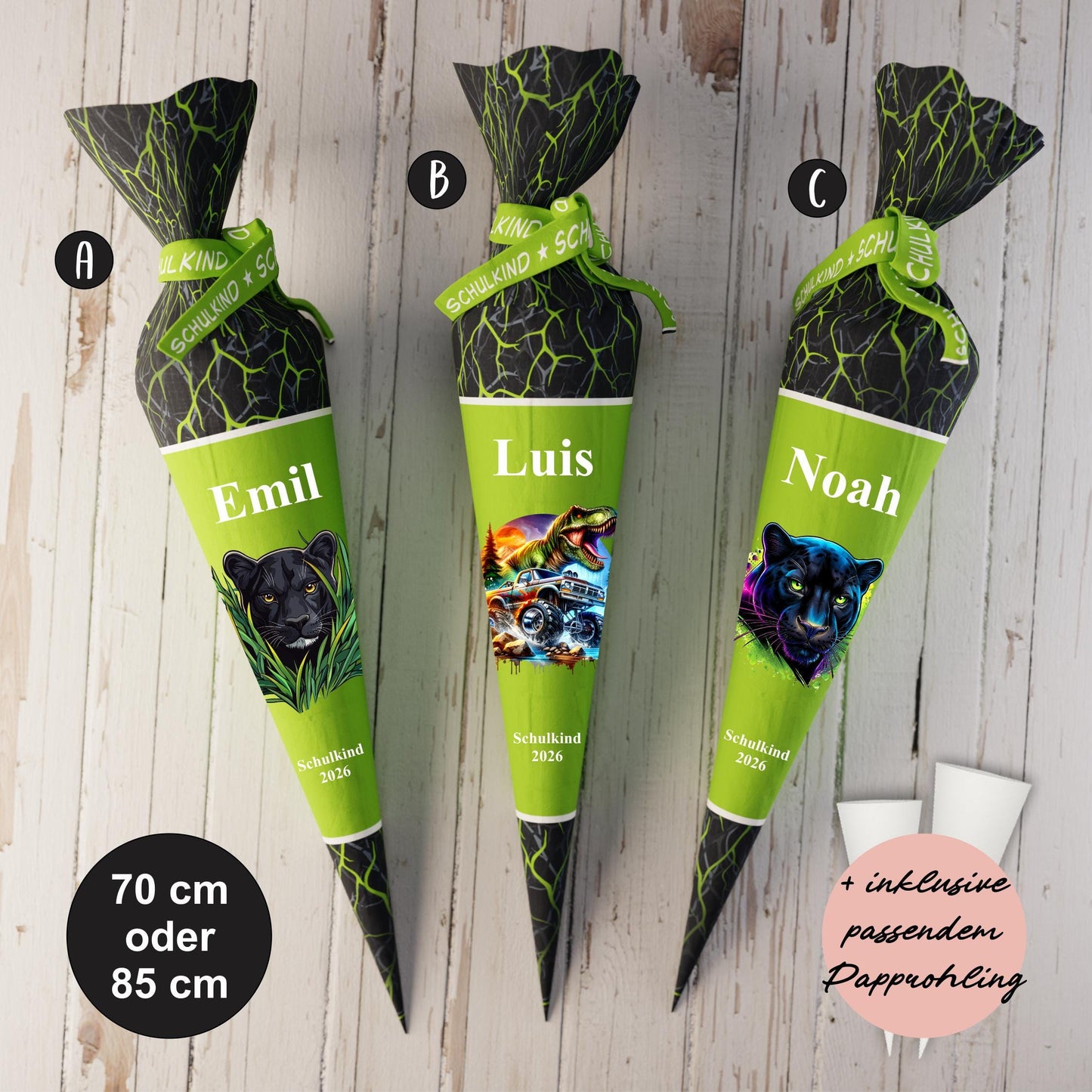 Schultüte: Black Panther - DIY Näh-Set 70 cm oder 85 cm - selber nähen oder fix&fertig genäht - Grüne Wurzeln inkl. Papprohling