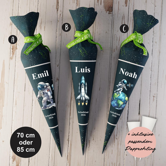 Schultüte: Astronaut, Rakete - DIY Näh-Set 70 cm oder 85 cm - selber nähen oder fix&fertig genäht - Galaxy Wars inkl. Papprohling