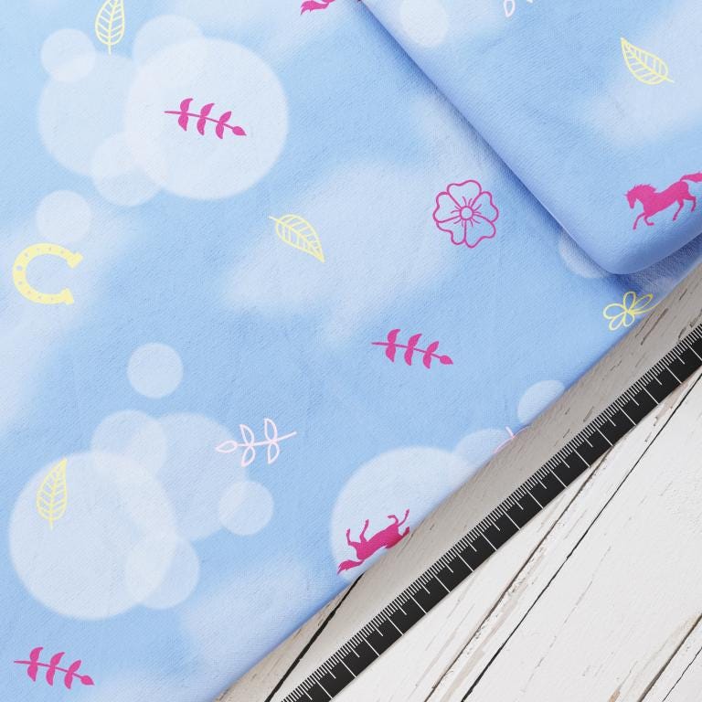 Baumwollsatin: Hufeisen Glück - perfekt für Schultüten, Accessoires zur Einschulung - Pferde, Wolken, Blumen, Pony, Pferdeliebe