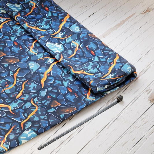 Baumwollsatin: Drachenstark - perfekt für Schultüten, Accessoires zur Einschulung - Drache, Lava, Vulkan, Ninja, Orange, Blau, Kämpfer