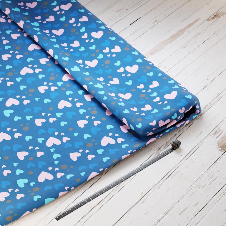 Baumwollsatin: Herzen im Meer - perfekt für Schultüten, Accessoires zur Einschulung - Ocean, Sea, Herzen, Muschel, Blau, Rosa, Meerjungfrau