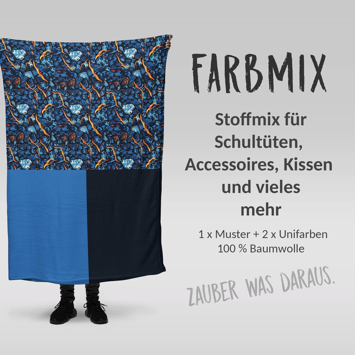 Stoffmix PANEL: Drachenstark (97 cm x 150 cm) - perfekt für Schultüten & Accessoires zur Einschulung | Drache, Lava, Vulkan, Ninja, Orange